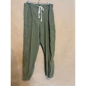 BLANKNYC Womens Pants Green Size Medium Jogger High Rise Utility Linen Blend